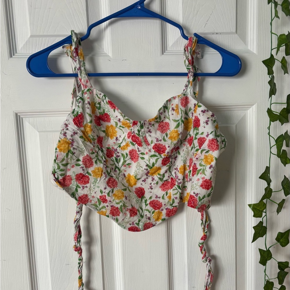 Francesca's Taylor Bow Back Corset Floral Blouse - Originally Retailed @ 48.00